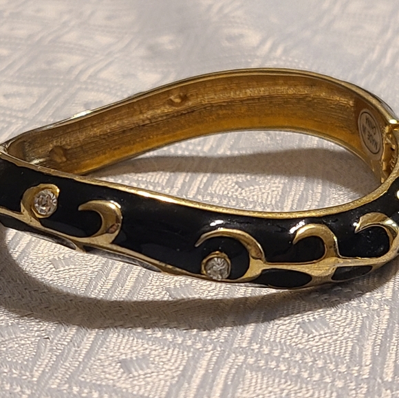 Beautiful black obsidian bangle bracelet with cubic zirconia. Women's LIKE NEW - Picture 7 of 12